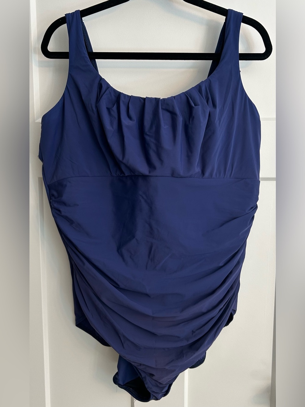 Lands' End Navy Blue Rushed One-Piece Swimsuit Underwire Bra Size 24W